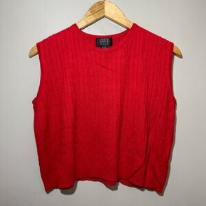 City Silk Red Cable Knit Silk Cashmere Blend Sleeveless Sweater Vest Size Large